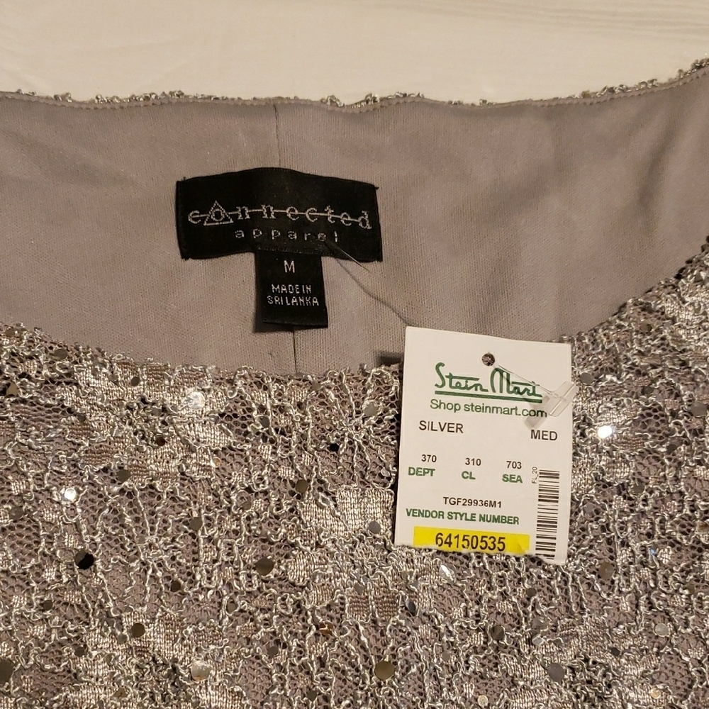 Gray Tan Sequin Tie Front Flutter Sleeve Blouse - Picture 2 of 7